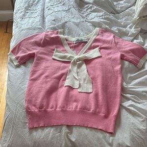 Pink and White Top with Bow